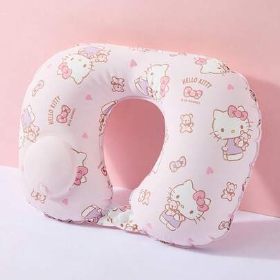 Miniso Sanrio Hello Kitty Printed Portable Inflatable U Pillow - Soft PVC Material, Travel & Office Neck Support, Quick Inflation & Deflation (1 PC)