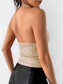 女士夏季性感优雅派对亮片吊带上衣