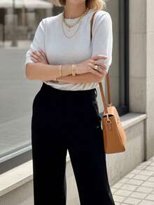 Women's Knitted Short-Sleeved Tops Simple, Fashionable And Casual Everyday - Light Grey - View 3