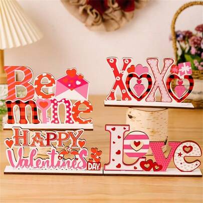 Valentine's Day Wooden Centerpiece Set - Sweet Love And XOXO Be Mine LOVE Signs, Suitable For Romantic Tabletop Decor, Great For Anniversary And Wedding