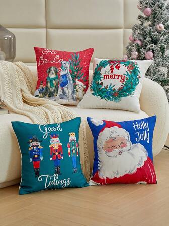 1件圣诞主题圣诞老人和雪花刺绣装饰抱枕套，家居装饰，适用于客厅、卧室、沙发等。