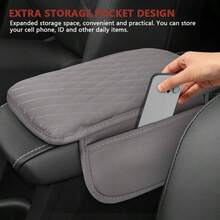 Car Center Console Cover, 12 Inch*. 87 Inch Waterproof Leather Auto Armrest Cover Protector With 2 Pocket, Comfortable Arm Rest Box Cushion Pad, Universal Interior Car Accessories Black - Xám - Xem 6