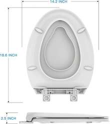 Asiento de inodoro alargado de 19 pulgadas con adaptador para ir al baño integrado, tapa de cierre suave y silencioso, diseño antideslizante, asiento magnético para niños en color blanco, fácil de instalar y limpiar - Blanco - Ver 2