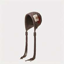 Handcrafted Acrylic Earflap Hat – Lightweight Warm Winter Unisex Beanie, Brown And Red Patchwork Design, Ideal For Outdoor Activities |     Patched Earflap Hat |     Acrylic Head Cover - 紅色 - 查看 11