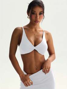 Women's Black Removable Padded Twist Front Sports Bra