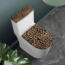1 Set Leopard Print Toilet Seat Cover And Tank Cover, Toilet Seat Cover And Dust Cover, Elastic Toilet Cover, Fits Most Toilet Tanks And Toilet Lids, Home Decor
