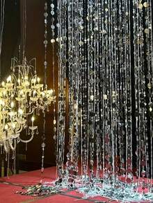 10片/1片银色镜面亮片窗帘装饰 - 悬挂式亮片花环，适用于婚礼、订婚、生日派对、情人节、毕业典礼 - 无需电源装饰