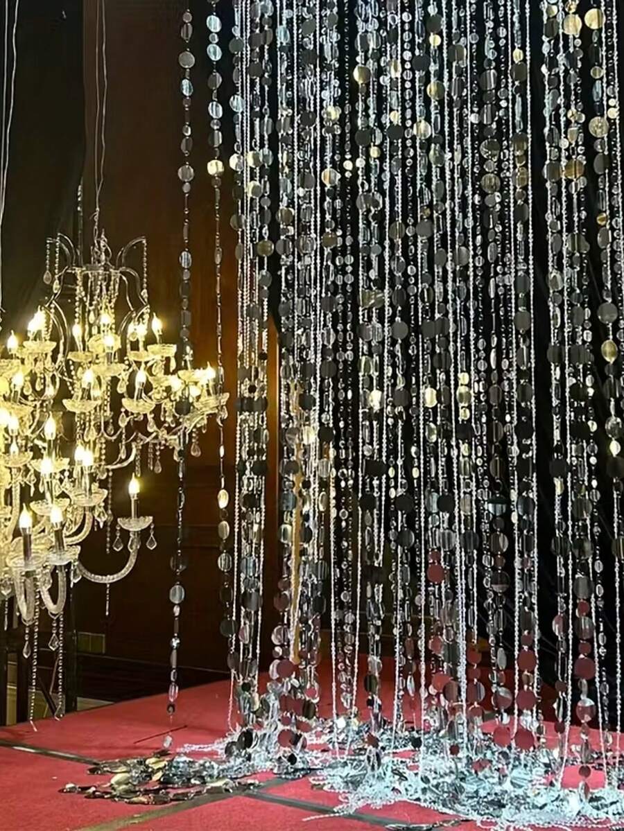 10pcs/1pc Silver Mirror Sequin Curtain Decor - Hanging Sequin Wreath, Suitable For Wedding, Engagement, Birthday Party, Valentine's Day, Graduation - No Power Needed Decoration - Multicolor - View 1