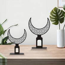 1pc Acrylic Arabic Style Crescent Moon Tabletop Decor, Islamic Themed Home Decor, Black Printed Moon Shape Ornament For Study, Dining Room, Office Desk, Suitable For Home Decor, Festivals, Birthdays, Auspicious Days Gifts - Black - View 3
