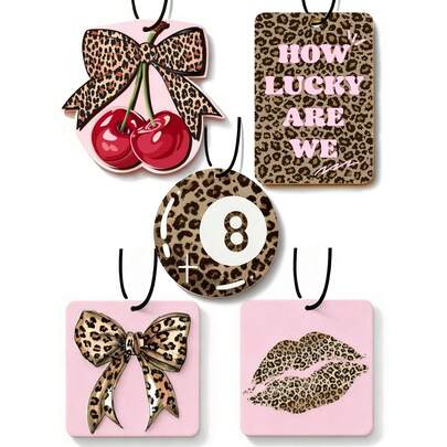 5Pcs Leopard Car Air Fresheners Car Interior Accessories Hanging Scents Anime Freshener Automotive Room Decor For Women Teen Girls Gift