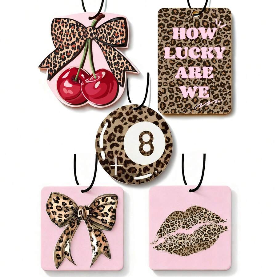 5Pcs Leopard Car Air Fresheners Car Interior Accessories Hanging Scents Anime Freshener Automotive Room Decor For Women Teen Girls Gift - 豹 - 查看 1