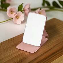 1pc Elegant Portable Folding Makeup Mirror, Vanity Stand, Plastic Surface, Suitable For Dorm, Room Decor, Travel And Outdoor Beauty