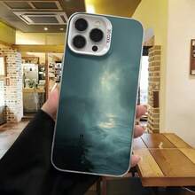 Cubierta de telefono con diseño de paisaje nocturno azul oscuro con texto SO COOL para iPhone 14 Pro Max estilo elegante para uso diario en cafeterias y salones - Negro - Ver 3