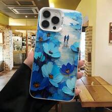 Cubierta de telefono con diseño floral azul para iPhone 14 Pro Max funda protectora con estampado de flores azules y paisaje romántico ideal para uso diario en cafeterias y salidas sociales - Blanco - Ver 7