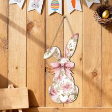 1pc Wooden Easter Bunny Bow Hanging Decoration, Living Room Wall, Foyer Hanging Decoration, Restaurant Festive Event Decoration, Festive Atmosphere Decoration Small Items - Multicolor-punched Hemp Rope - View 1