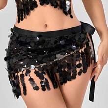 Lenço de Dança do Ventre com Corrente de Quadril e Franjas com Lantejoulas, Acessório de Cintura para Fantasia de Desempenho Oriental para Mulheres