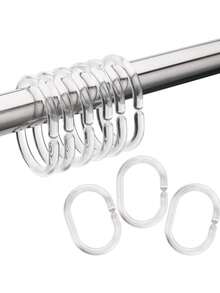 12pcs Premium Transparent Twistable Shower Curtain Rings - Durable C-Shaped Hooks For Rod Hanging, Essential Bathroom Accessories - Multicolor - View 9