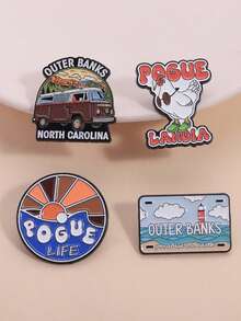1Set Pogue Life Enamel Pins North Carolina Coastal Travel Beach Vibes Brooches Lapel Badge Jewelry Gifts - Multicolor - View 4