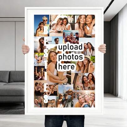 1pc Customized Canvas Wall Art Decor, Photo Collage For Bedroom, Personalized Friendship Picture Hanging Decoration, Gift For Girlfriend, Canvas Material With Frame, Calendar