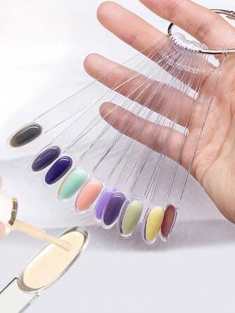 50 Tips Double Layer Nail Polish Gel Color Chart, Oval Fan-Shaped Practice Swatch With Inner & Outer Painting For Nail Art Display
