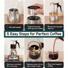 9 Cup Moka Pot 15oz Stovetop Espresso Maker For Italian Coffee Brewing Transparent Glass And Stainless Steel Dual-Tone Design Silver Finish Ideal For Home And Travel Use 450ml Capacity Perfect For Authentic Espresso Extraction On Gas Or Electric Stovetops - 不銹鋼 - 查看 4