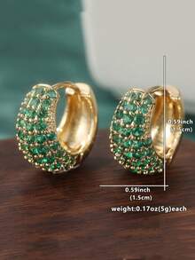 优雅奢华女士耳环，镶嵌绿色合成锆石，精致珠宝，适合婚礼配饰，完美的圣诞礼物 - 金色 - 查看 6