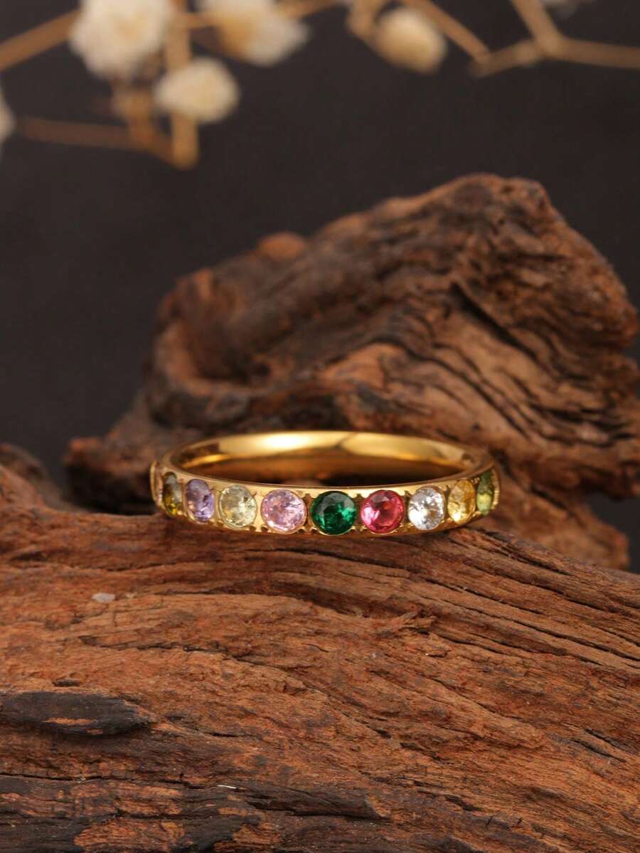 1 chiếc nhẫn kim cương vuông lớn bằng thép không gỉ, nhẫn đính đá Cubic Zirconia hình vuông nhỏ đơn giản mạ vàng 18K, thích hợp cho trang phục hàng ngày của phụ nữ, đám cưới, quà tặng cho mẹ/vợ - Nhẫn vàng họa tiết hình học đính đá zircon nhân tạo nhiều màu sắc - Xem 1