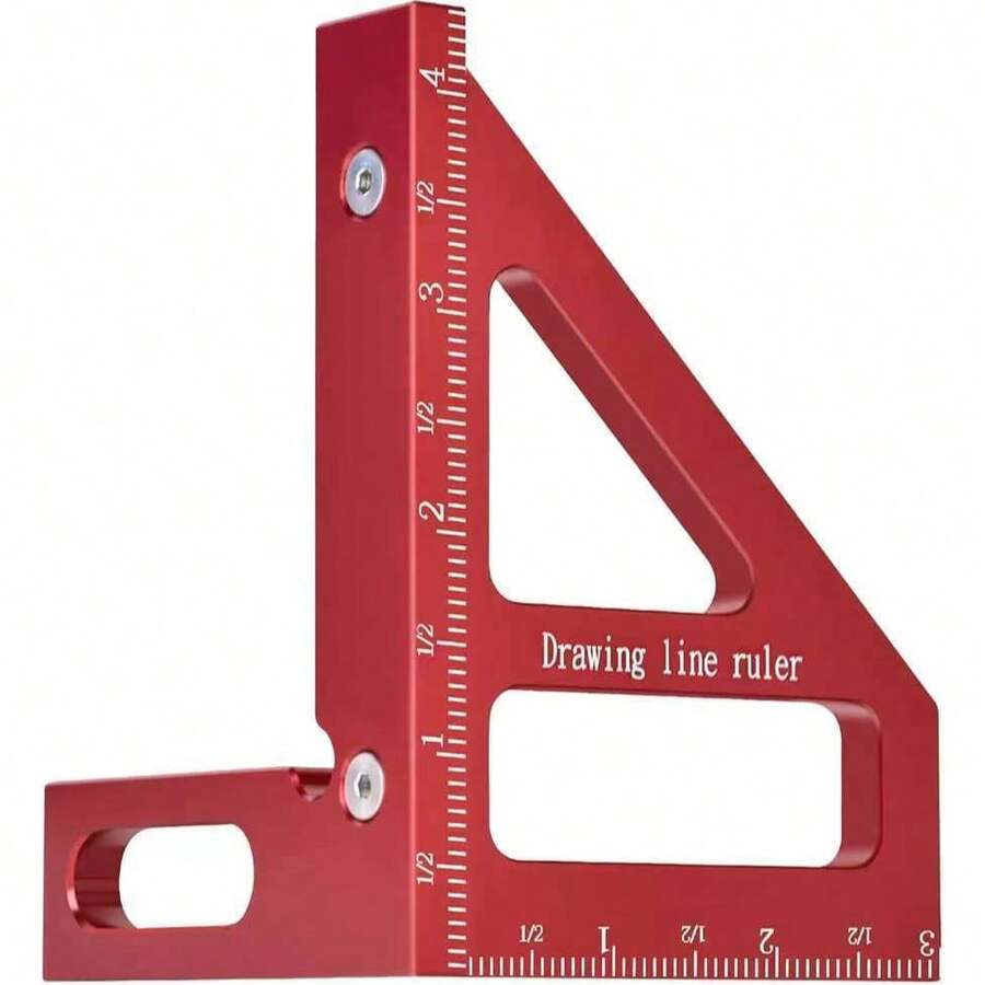 Linijka pomiarowa 3D o wielu kątach, kątomierz ze stopu aluminium 45/90 stopni, kątownik trójkątny do obróbki drewna, precyzyjne narzędzie pomiarowe do projektowania dla inżynierów cieśli z podziałką do projektów stolarskich, inżynieryjnych i DIY - Czerwony - Zobacz 1