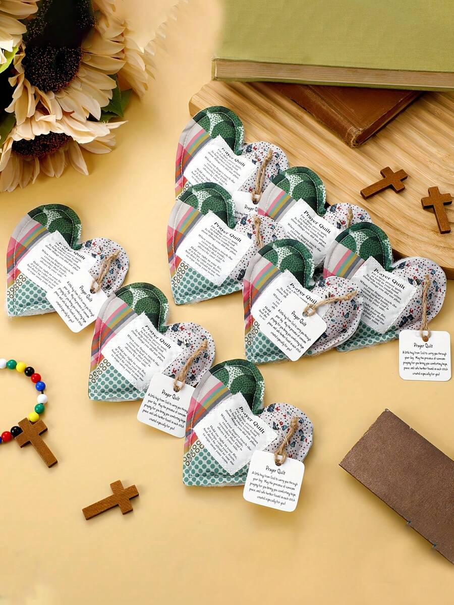 Vintage Prayer Scene Decor,Mini Prayer Quilts With Cross Heart Pocket & Scripture Cloth Panels - Christian Sympathy Gifts For Women, Mothers Day, Baptism, Hospital Visits - Religious Faith-Based Keepsake Pack With Inspirational Bible Verses, Vibrant Fabric Design
