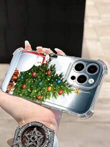 1 Snowman Snowflake Christmas Tree Pattern Anti Drop Transparent All Inclusive Lens Phone Case Compatible With Apple 16/15/14/13/12/11 And Other Phone Models Suitable For Giving Friends Gifts, Etc - Clear - View 3