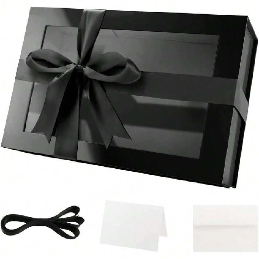 Large Black Gift Box With Window, 13.5x9x4.1 Inches Clear Gift Box For Present Contains Ribbon, Card, Groomsman Proposal Box Witagnetic Lid (Glossy Black),30187498 - 黑色 - 查看 1