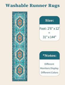Runner Rug Hallways, 2'6x10' Washable Non Slip Kitchen Runner Rug, Long Boho Vintage Rust Hallway Stair Ultra Soft Print Floor Carpet Bedroom Bathroom Laundry Room, Home Decor - Blue/Multi - View 7