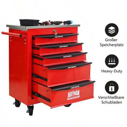 Double Door Clapboardl Multifunctional Tool Trolley - Black & Red (BLAK&RED)