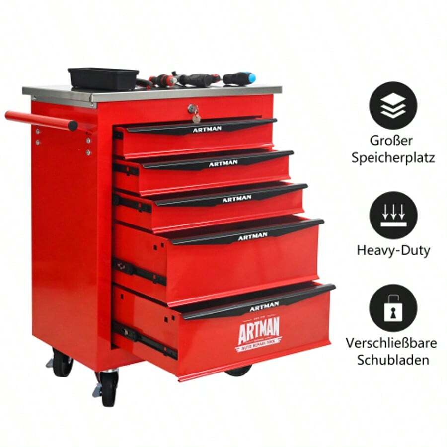 Double Door Clapboardl Multifunctional Tool Trolley - Black & Red (BLAK&RED) - Multicolor 11 - View 1