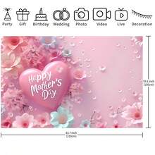 Mother's Day Pink Heart & Floral Theme Backdrop - Sweet Festive Atmosphere, Decorative Background Cloth For Indoor Wall & Outdoor Garden Decoration, Available In Multiple Sizes