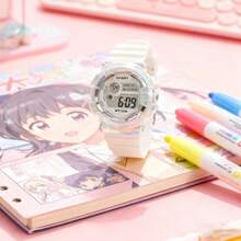 Stylish Digital Watch With A Luminous Dial, Featuring Anti-Internet And Anti-Call Protection For Students. A , Multi-Functional Watch Suitable For Women And Girls, This High-End, Cute Pink Sports Digital Watch... - 純白 - 查看 2