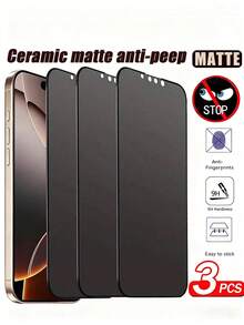 3pcs/Set 9H Matte Privacy Screen Protector Compatible With IPhone 17/16 Pro Max/16/16 Pro/16 Plus/15 Pro Max/15/15 Pro/15 Plus/14 Pro Max/14 Pro/14 Plus/14/13/12/11/XR/X/XS/7/8, Anti-Fingerprint Matte Privacy Screen Protector (6.1 Inch), Full Coverage Matte Screen Protector, Soft Ceramic Matte Privacy Screen Protector, Compatible With Phone Cases - Black - View 34