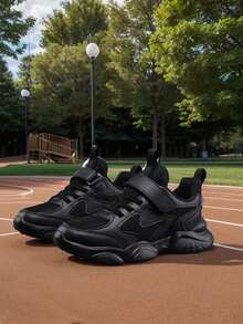 1 Pair ' Casual Sneakers, Solid Color, Odor-Resistant, Breathable Mesh, Low-Top, Hook & Loop Closure, Street & School Style, Unisex, Lightweight, EVA Cushioned Sole, Outdoor Running Shoes - Black - View 4