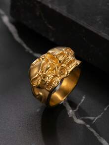 Stainless Steel Punk Style Personalized Double Skull Ring For Men - Multicolor - View 4