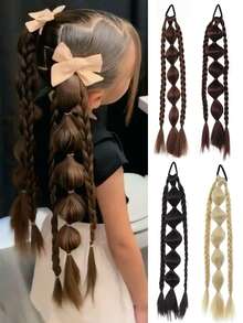 18英寸单件装合成灯笼泡泡辫马尾假发片，带弹力带，自然时尚，浅棕色/金色拳击马尾假发片，少女配饰假发 - 彩色 - 查看 1