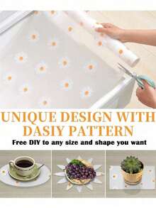 1 Roll Daisy Pattern Kitchen Shelf Liner, Non-Adhesive Drawer Mat, Anti-Slip Refrigerator Pad, EVA Waterproof Fridge Liner, Cabinet Mat, Easy Placemat