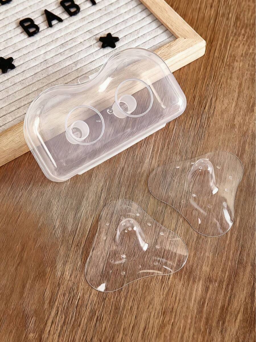 2个/套硅胶乳头保护套,带收纳盒,柔软防咬哺乳保护套,轻薄哺乳护罩,易于清洁 - 彩色 - 查看 1