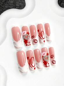 10pcs Christmas Nail Art Set, French Press-On Nails, Almond-Shaped Nail Stickers, Square Nail Stickers, Duck Mouth Nail Stickers, Handmade Christmas Tree False Nails, 3D Wreath Nail Stickers, Includes Tool Kit, Suitable For Women And Girls, Christmas, Parties, Autumn/Winter Daily Wear Nail Supplies Handmade Press On Nails - Nhiều màu - Xem 15