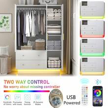 3 Doors Wardrobe Closet With Mirror & LED Lights, Bedroom Armoire With Drawers & Shelves, Modern Wooden Armoire Wardrobe Closet With Hanging Rod For Bedroom,White - 白色 - 查看 5