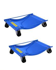 Set de 2 Plataformas para Ruedas Capacidad 2268 kg con 4 Ruedas de Acero de 9 cm para Automóviles Vehículos - Azul - Ver 2