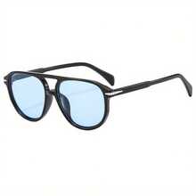 Unisex Double Bridge Fashion Glasses - Black Oval Frame Blue Light Lenses, Lightweight Plastic Hinges, Simple Design Suitable For Daily Wear And Parties - Perfect Gift For Men And Women - Màu xanh da trời - Xem 5