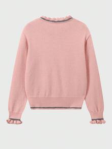 Cárdigan de mujer holgado, casual, romántico, elegante, de estilo universitario, con cuello de encaje floral y talla grande, adecuado para la escuela, las vacaciones, el hogar, el uso diario, las citas, los viajes, el aeropuerto, otoño/invierno - Rosa - Ver 4