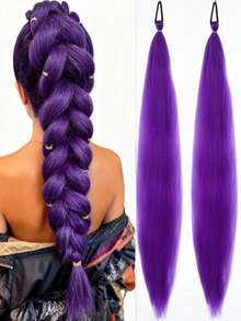 2Pcs 26Inch Halloween&Christmas Purple,Green,Blue,Pink,Red,Blonde Colorful DIY Braiding Hair Extensions Synthetic Long Yaki Straight Heat Resistrant Fluffy Ponytail Extension For Women Girls Hair Accessories
