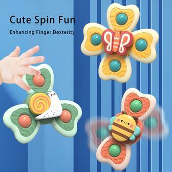 Babymatbord sugkopp roterande leksak insekt sugkopp roterande leksak tecknad fingertoppsgyro babybadkar bil baksätesdocka artefakt roterande avger ett surr för att locka barnets uppmärksamhet