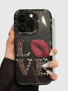 ROMWE Grunge Punk 1pc Leopard Print Love Pattern Glitter Transparent Phone Compatible With - 彩色 - 查看 1